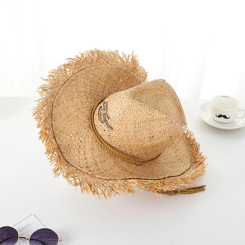 Bróidnéireacht Lógó Raffia Straw Cowboy Hat